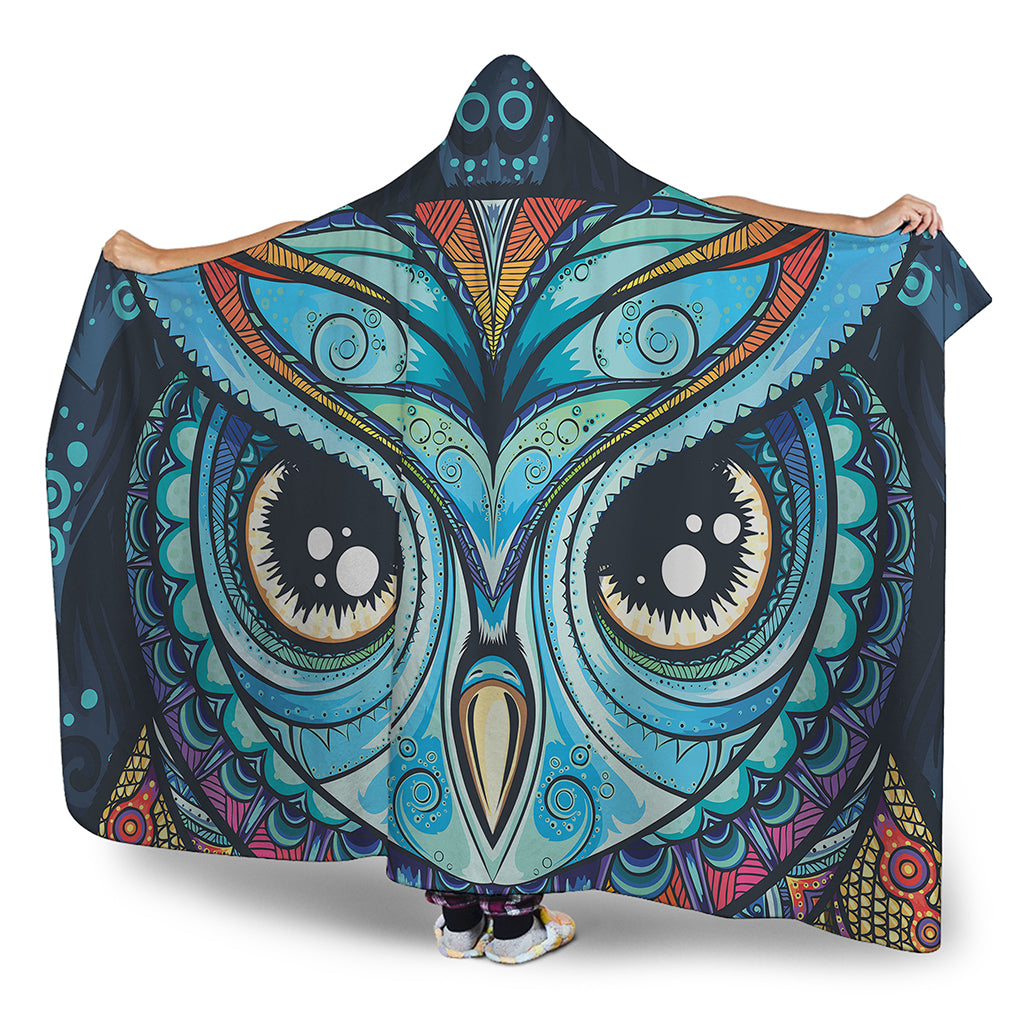 Colorful Tribal Owl Print Hooded Blanket