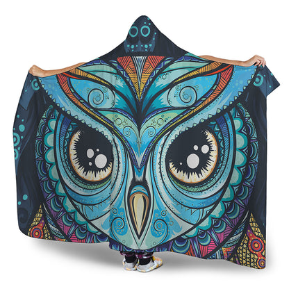 Colorful Tribal Owl Print Hooded Blanket