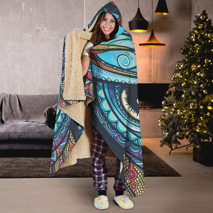 Colorful Tribal Owl Print Hooded Blanket