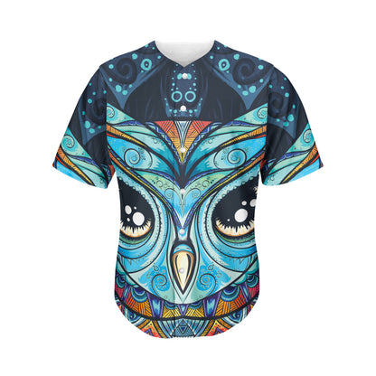 Colorful Tribal Owl Print Men's Baseball Jersey