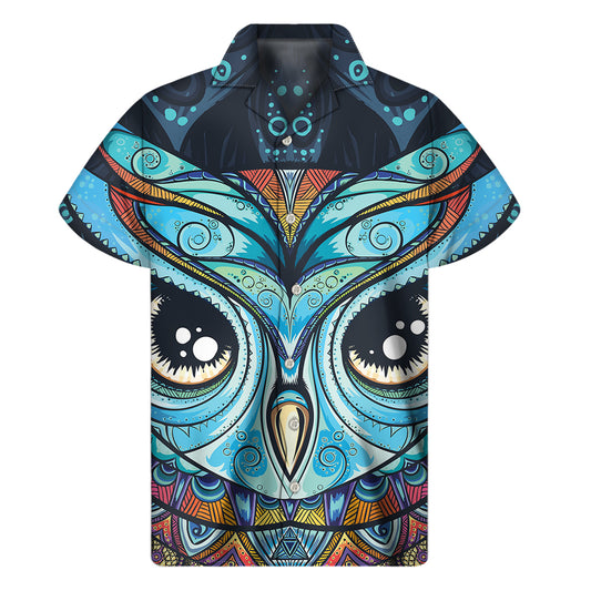 Colorful Tribal Owl Print Men's Short Sleeve Shirt