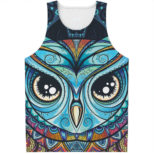 Colorful Tribal Owl Print Men's Tank Top