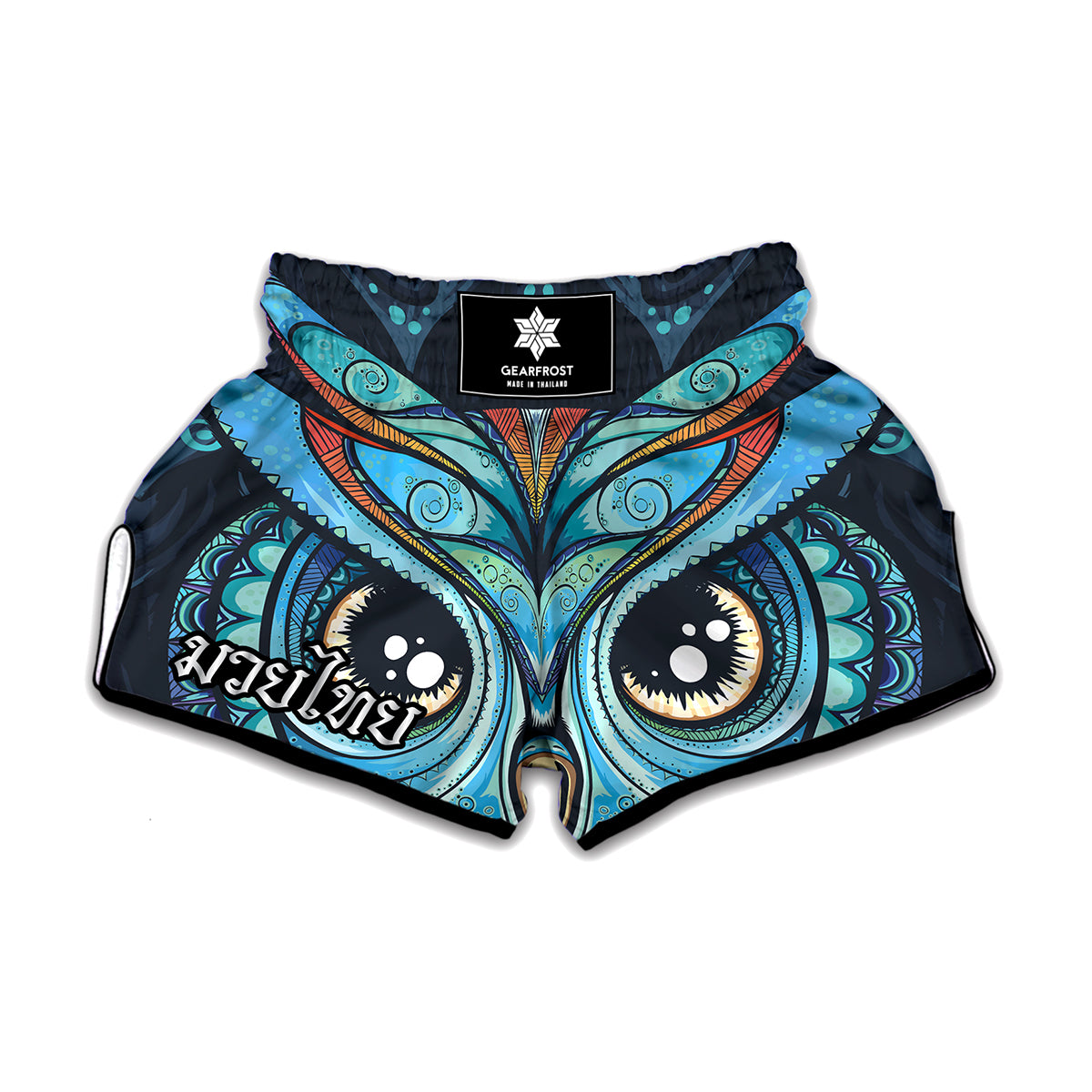 Colorful Tribal Owl Print Muay Thai Boxing Shorts