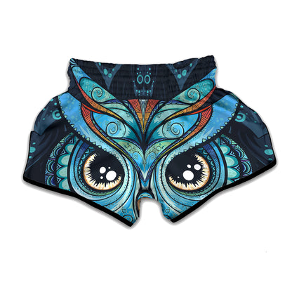 Colorful Tribal Owl Print Muay Thai Boxing Shorts