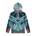 Colorful Tribal Owl Print Pullover Hoodie