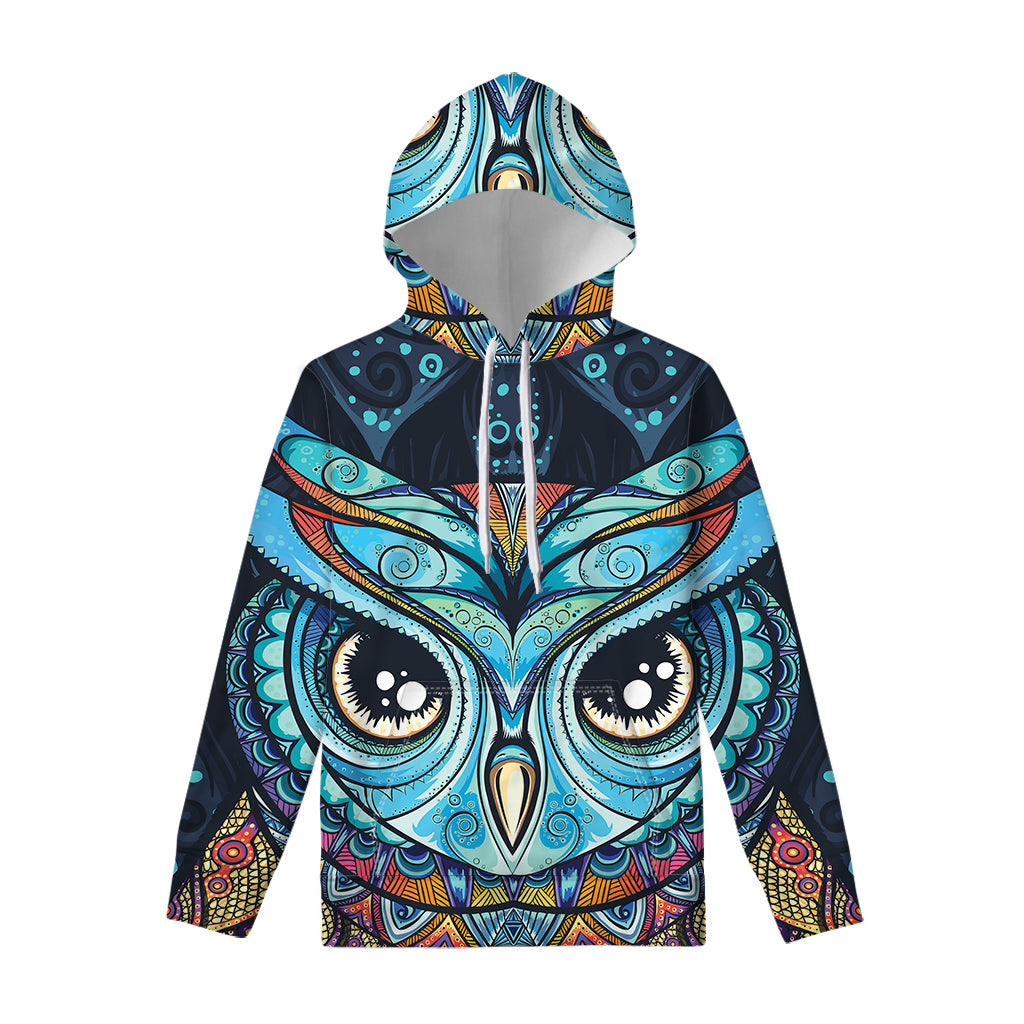 Colorful Tribal Owl Print Pullover Hoodie