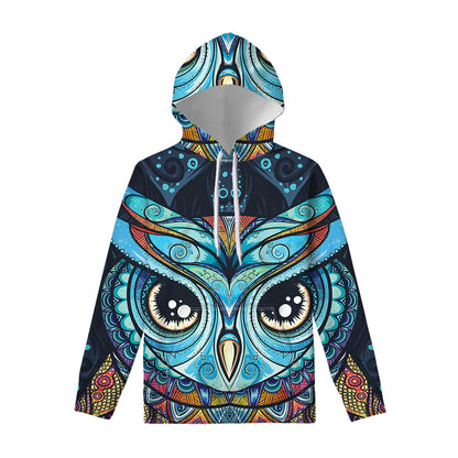 Colorful Tribal Owl Print Pullover Hoodie