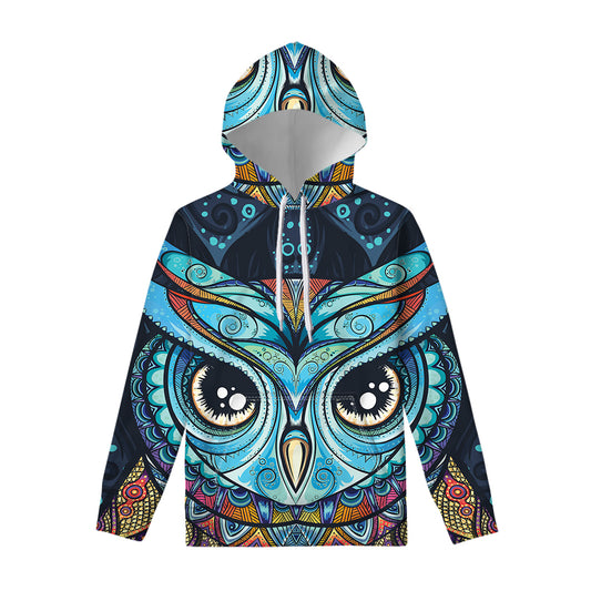 Colorful Tribal Owl Print Pullover Hoodie