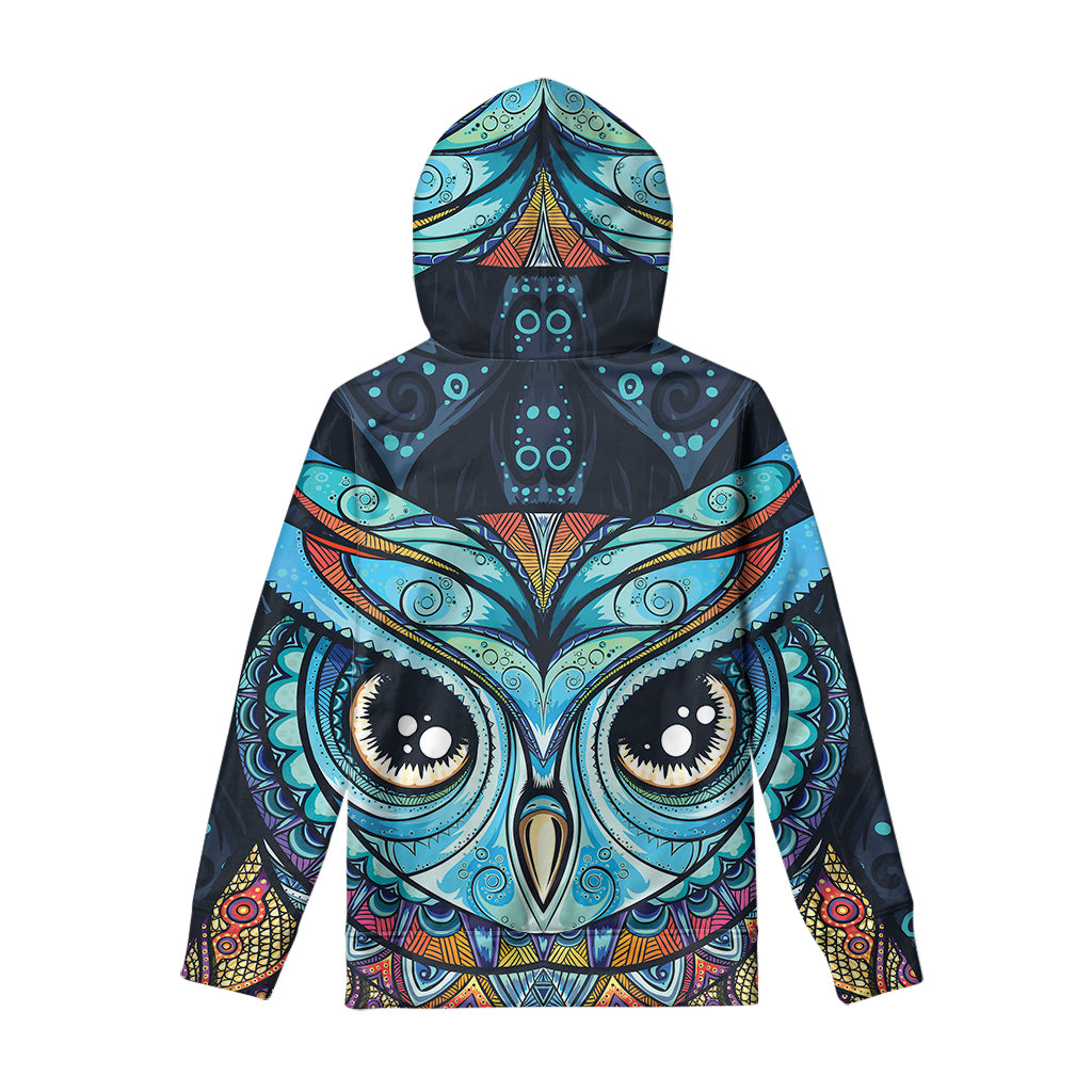 Colorful Tribal Owl Print Pullover Hoodie