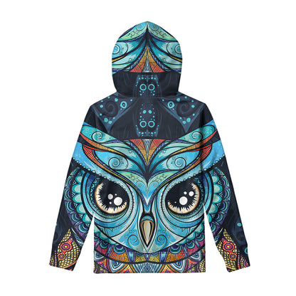 Colorful Tribal Owl Print Pullover Hoodie