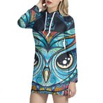 Colorful Tribal Owl Print Pullover Hoodie Dress
