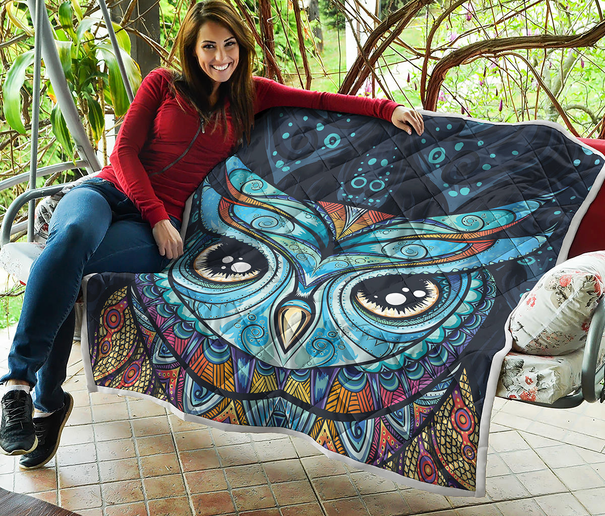 Colorful Tribal Owl Print Quilt