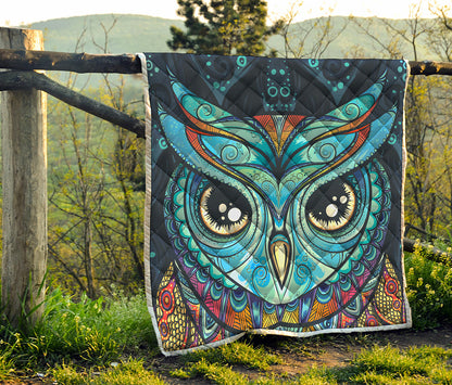 Colorful Tribal Owl Print Quilt