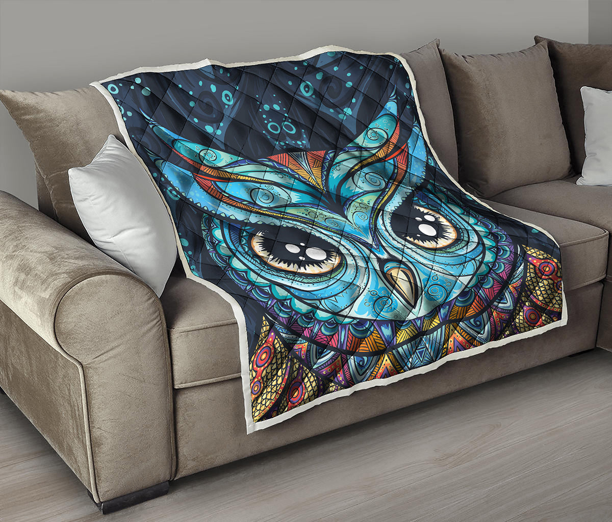 Colorful Tribal Owl Print Quilt