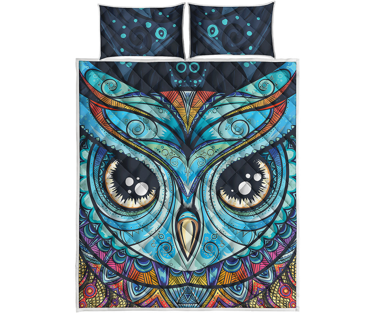 Colorful Tribal Owl Print Quilt Bed Set