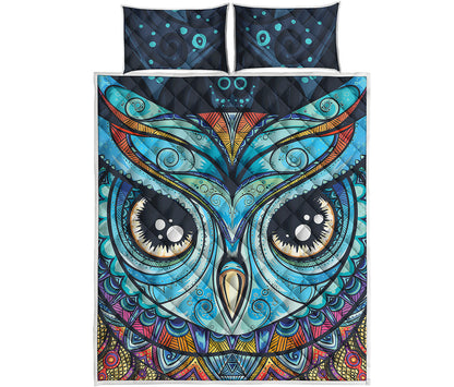 Colorful Tribal Owl Print Quilt Bed Set
