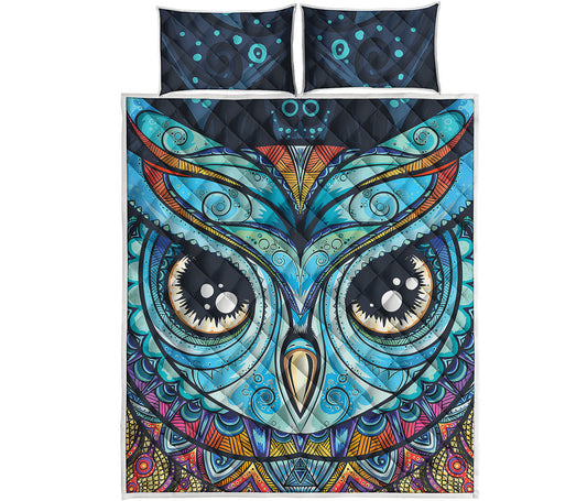 Colorful Tribal Owl Print Quilt Bed Set