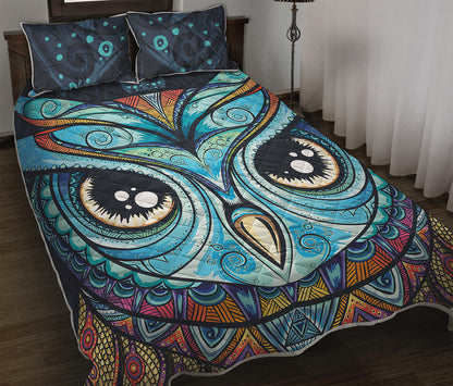 Colorful Tribal Owl Print Quilt Bed Set
