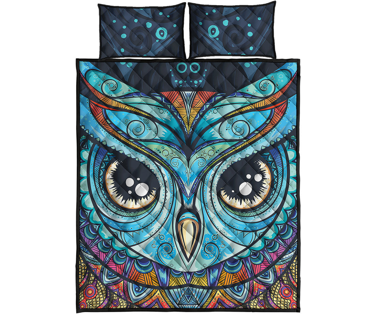 Colorful Tribal Owl Print Quilt Bed Set