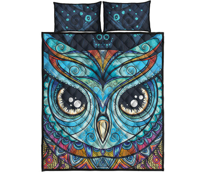 Colorful Tribal Owl Print Quilt Bed Set