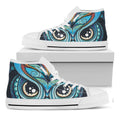Colorful Tribal Owl Print White High Top Sneakers