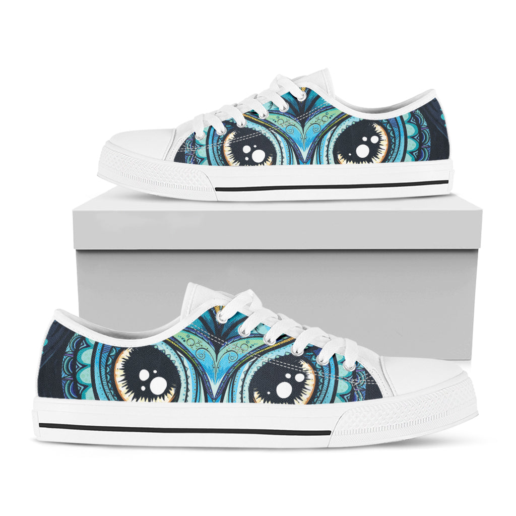 Colorful Tribal Owl Print White Low Top Shoes