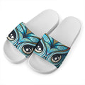 Colorful Tribal Owl Print White Slide Sandals