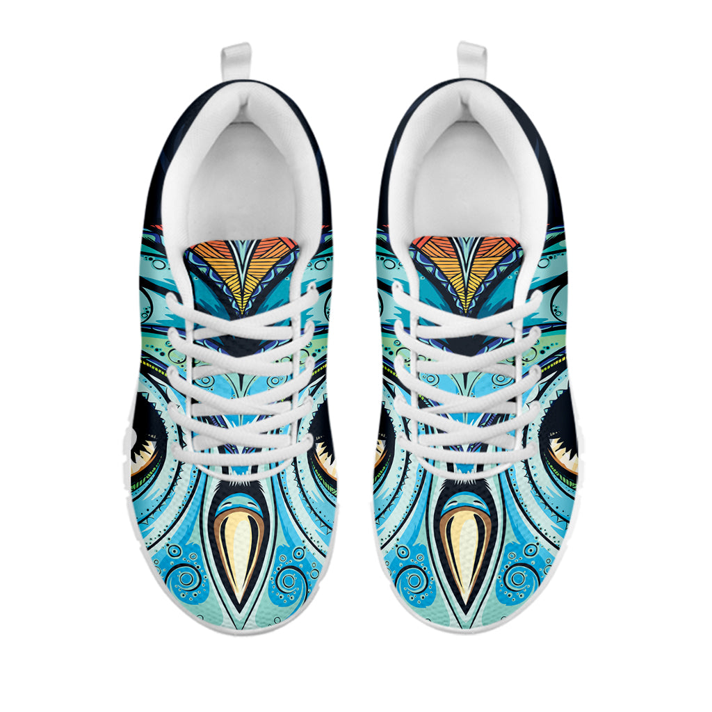 Colorful Tribal Owl Print White Sneakers