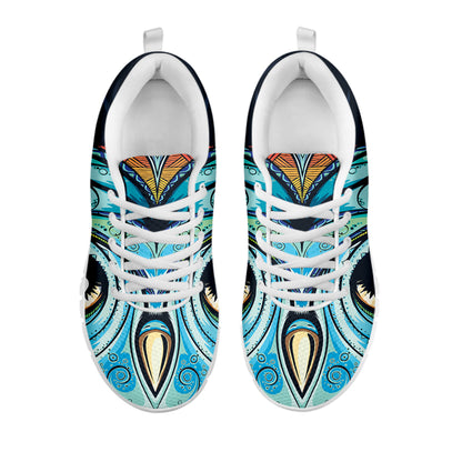 Colorful Tribal Owl Print White Sneakers