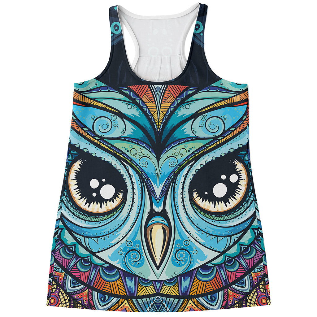 Colorful Tribal Owl Print Women's Racerback Tank Top