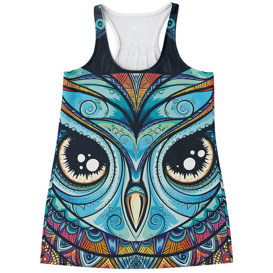 Colorful Tribal Owl Print Women's Racerback Tank Top