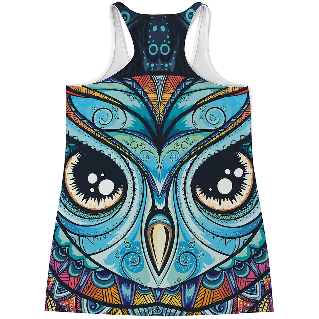 Colorful Tribal Owl Print Women's Racerback Tank Top