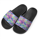 Colorful Tropical Flamingo Print Black Slide Sandals