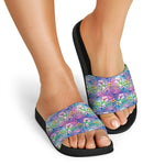 Colorful Tropical Flamingo Print Black Slide Sandals