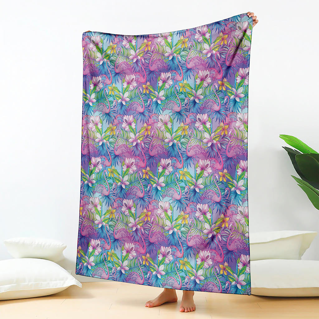 Colorful Tropical Flamingo Print Blanket