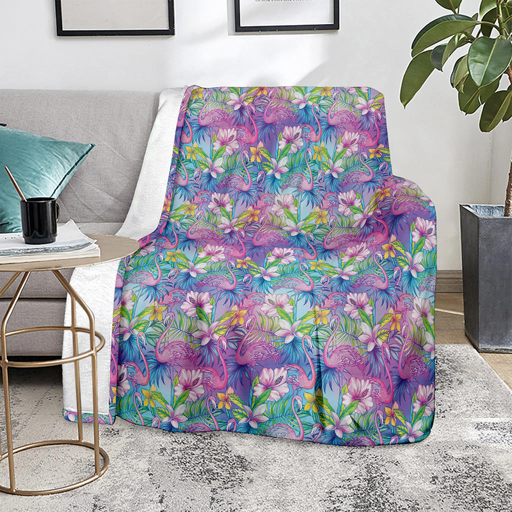 Colorful Tropical Flamingo Print Blanket