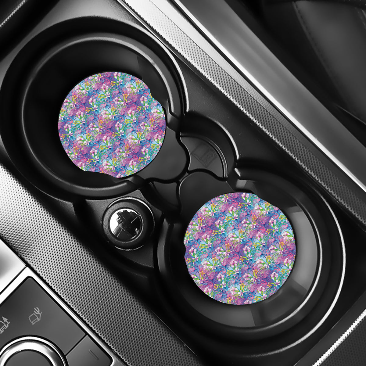 Colorful Tropical Flamingo Print Car Coasters