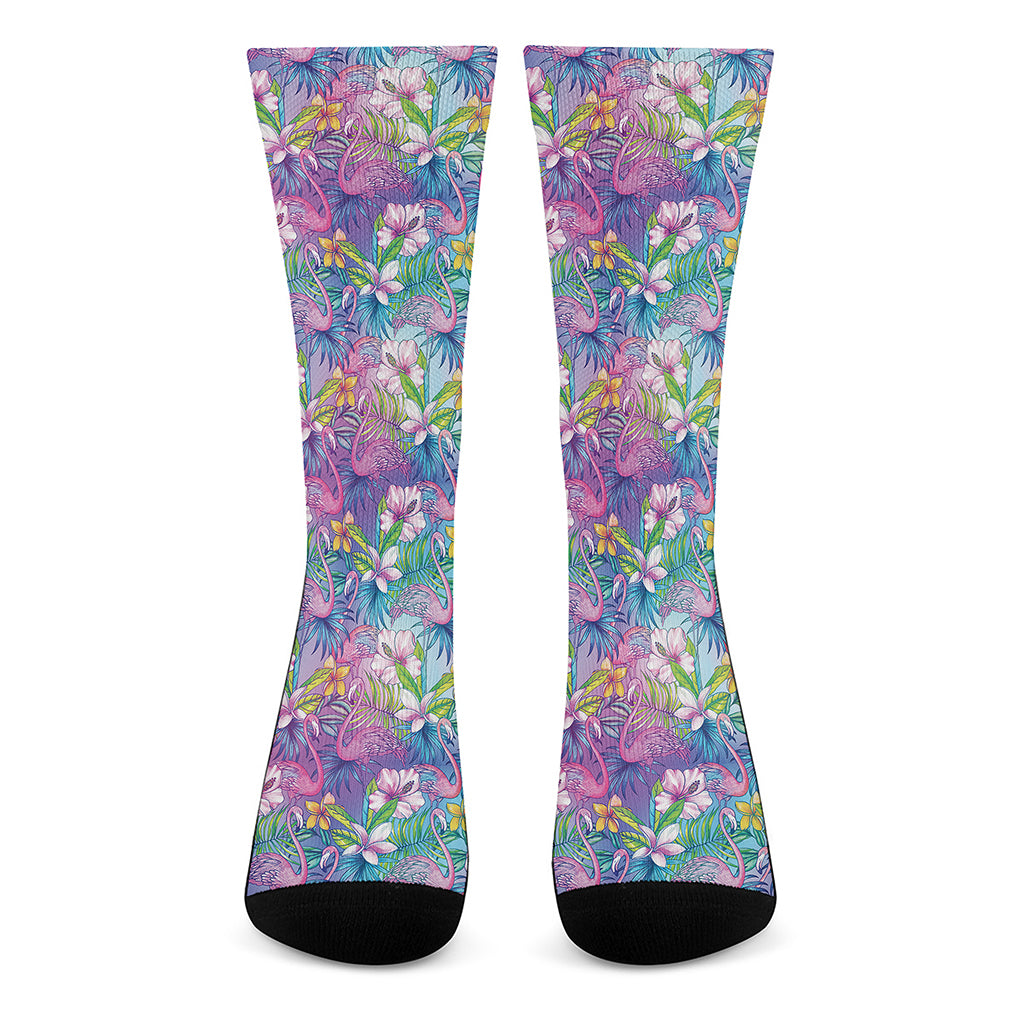 Colorful Tropical Flamingo Print Crew Socks