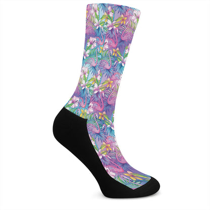 Colorful Tropical Flamingo Print Crew Socks