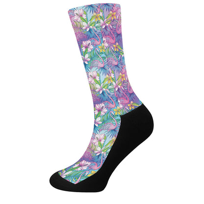Colorful Tropical Flamingo Print Crew Socks