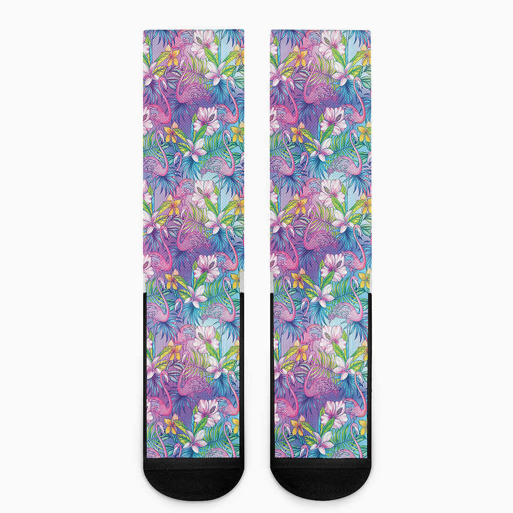 Colorful Tropical Flamingo Print Crew Socks