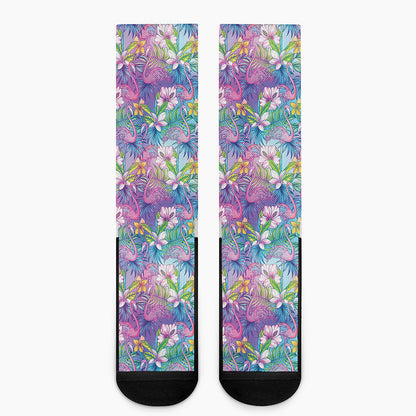 Colorful Tropical Flamingo Print Crew Socks