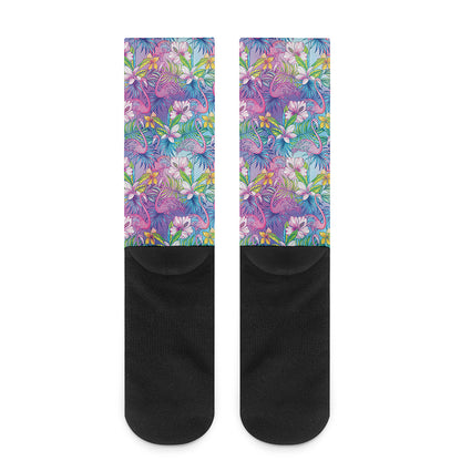 Colorful Tropical Flamingo Print Crew Socks