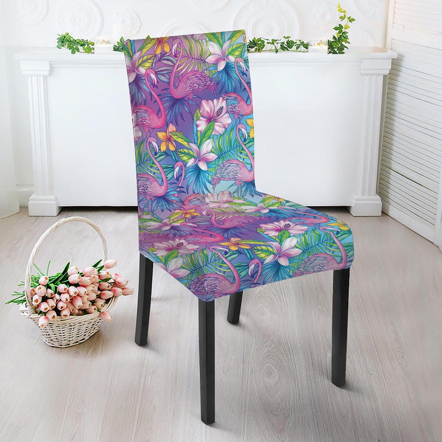 Colorful Tropical Flamingo Print Dining Chair Slipcover