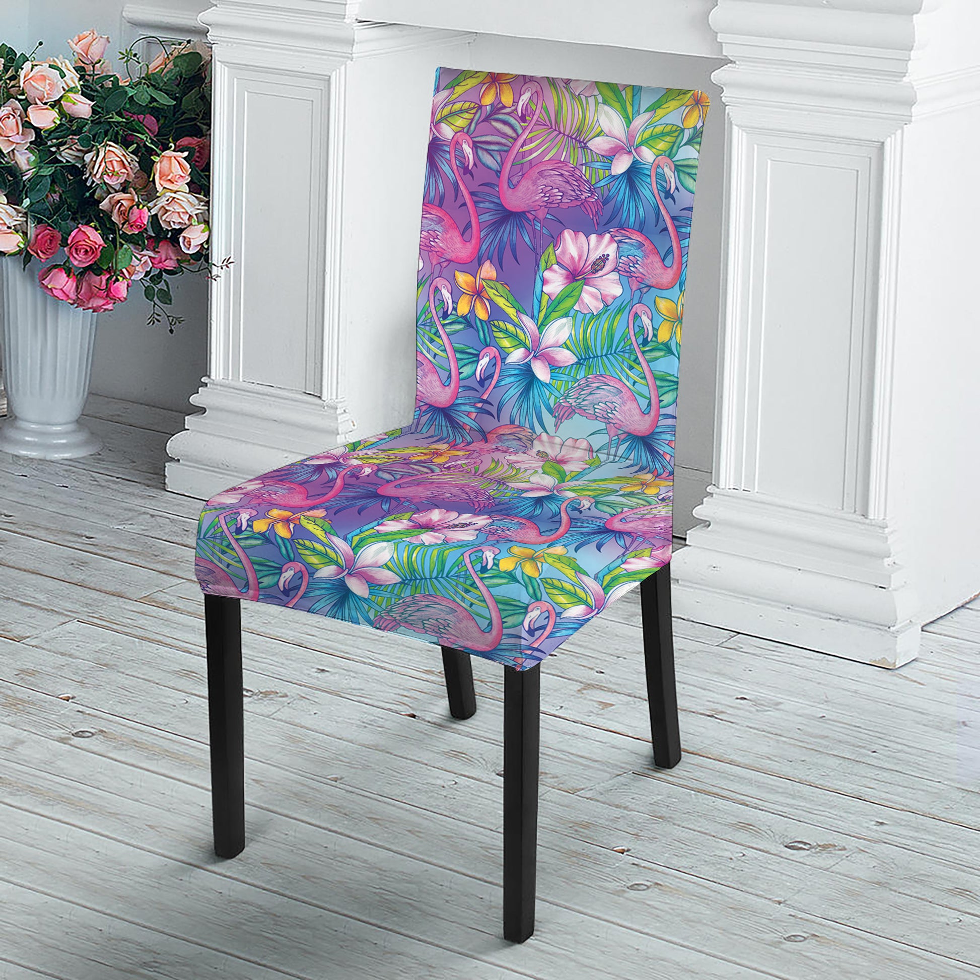 Colorful Tropical Flamingo Print Dining Chair Slipcover