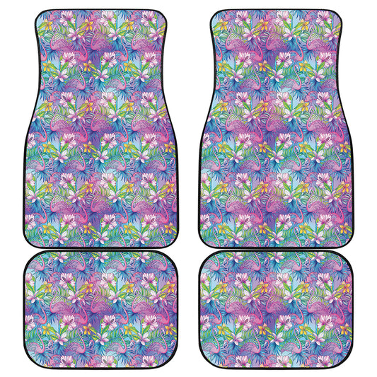 Colorful Tropical Flamingo Print Front and Back Car Floor Mats