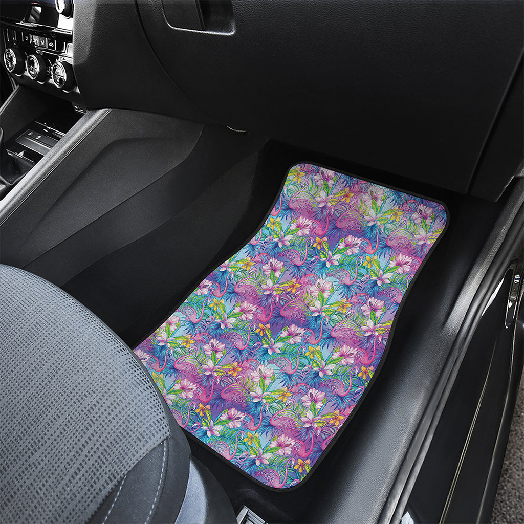 Colorful Tropical Flamingo Print Front and Back Car Floor Mats