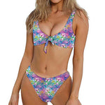 Colorful Tropical Flamingo Print Front Bow Tie Bikini