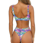 Colorful Tropical Flamingo Print Front Bow Tie Bikini