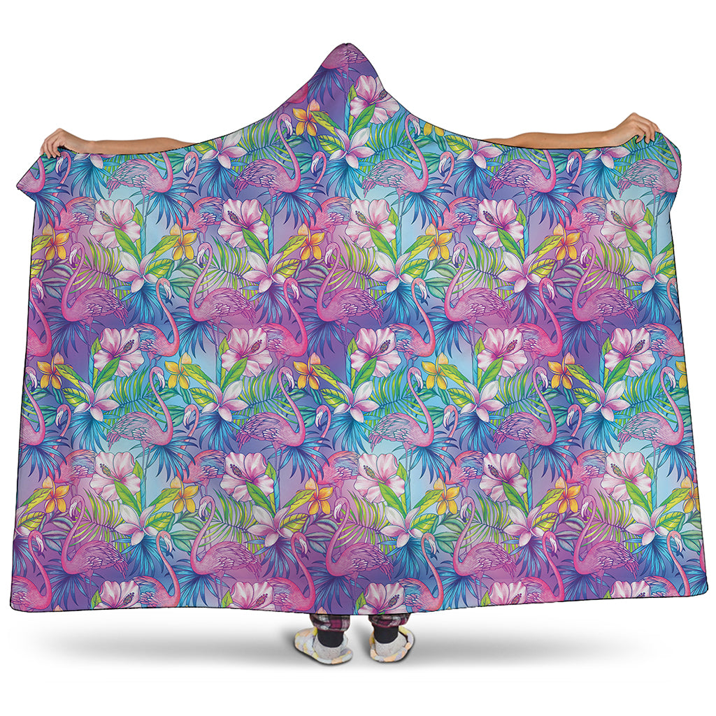 Colorful Tropical Flamingo Print Hooded Blanket